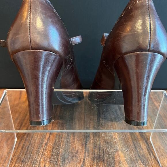 Etienne Aigner Brown Leather Eyelet Detail Nadine Mary Jane 8.5 - Picture 11 of 15